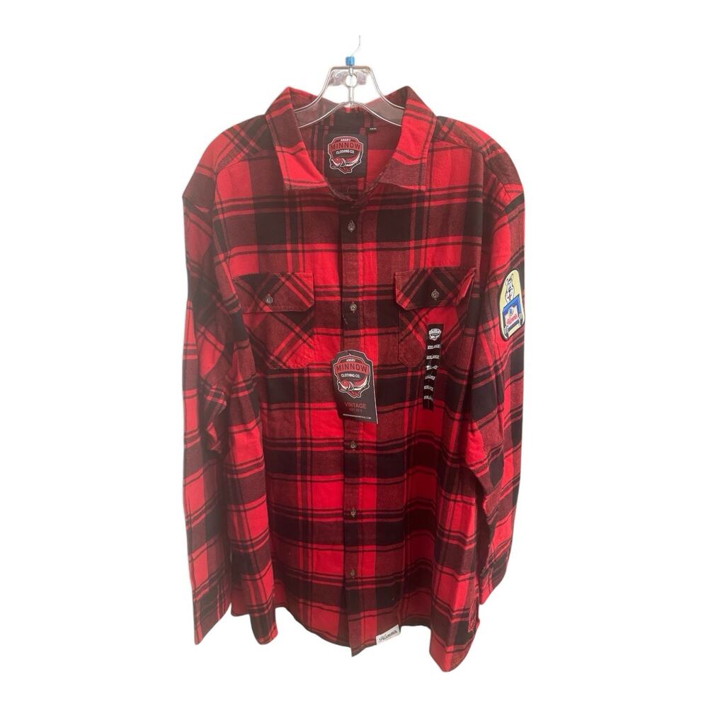 NWT Angry Minnow Shirt Men's 3XL Red Plaid Flannel Hamms Beer Bear Baseball
